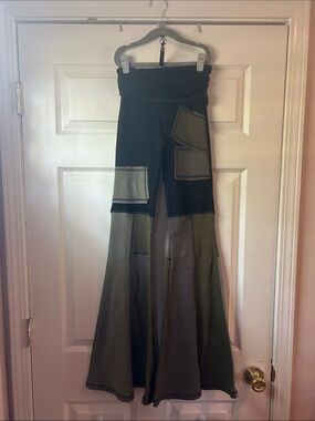 Waffle Knits Black & Olive Patchwork Flare Pants XXS